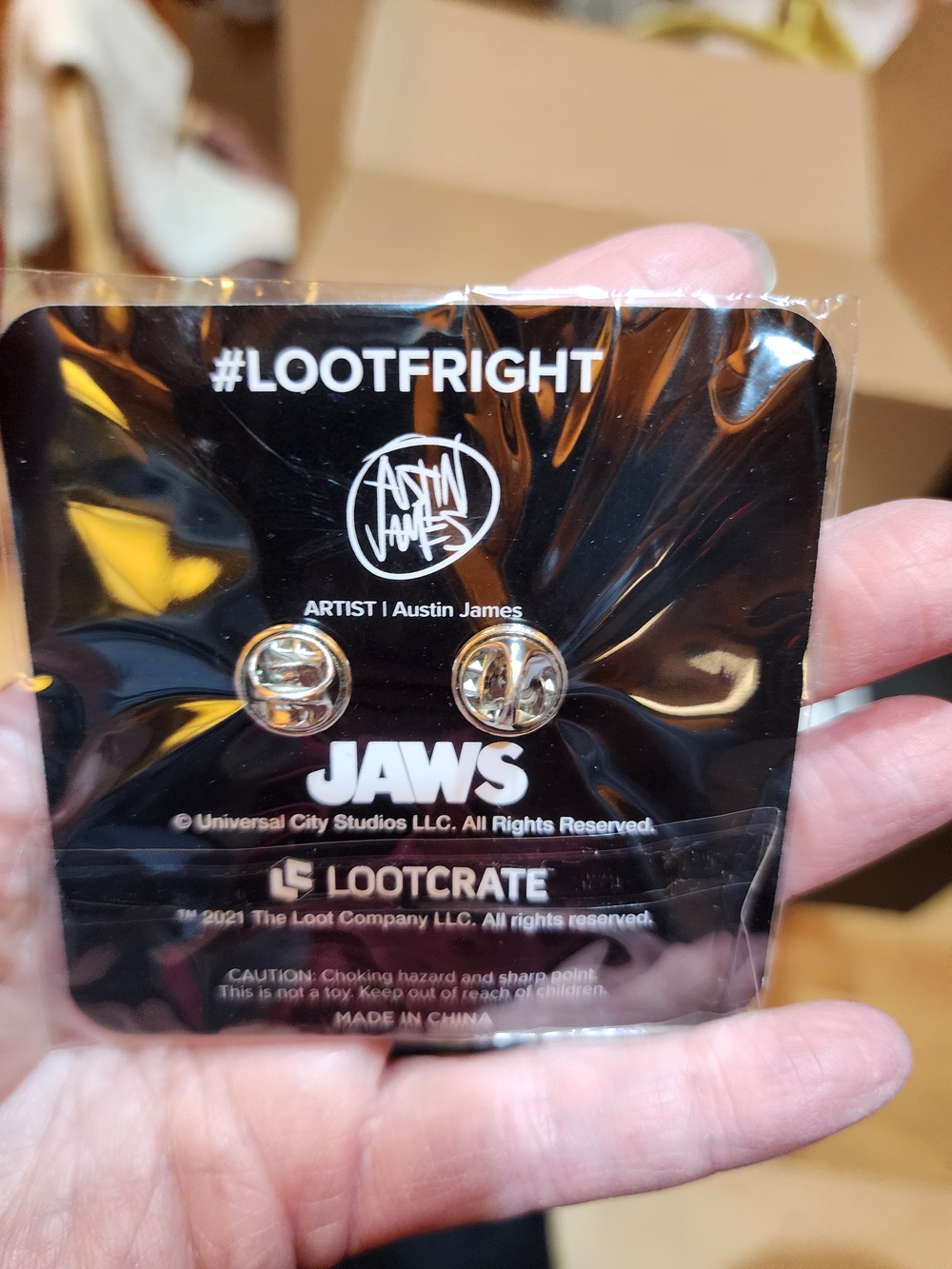 Loot Crate JAWS Pin Set in Black and Gold - Picture 2 of 2